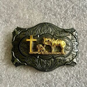 New Gold and Aged Silver Western Belt Buckle Iconic Praying Cowboy